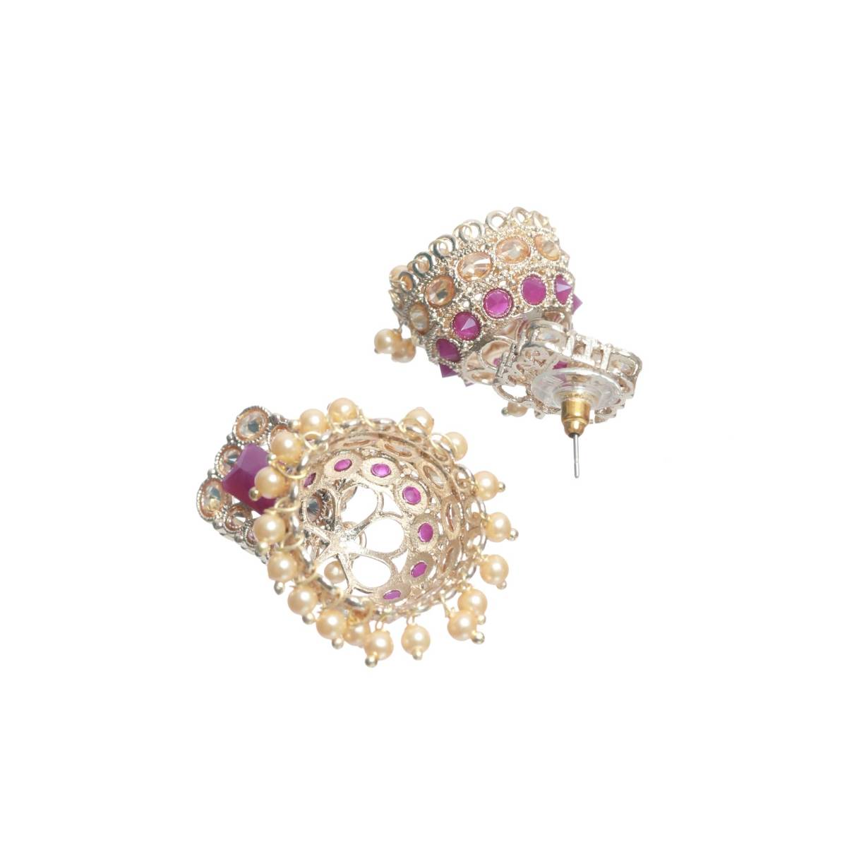 Aatmana Pink Coloured Gold Plated Ad Studded Handcrafted Square Shaped Jhumkas