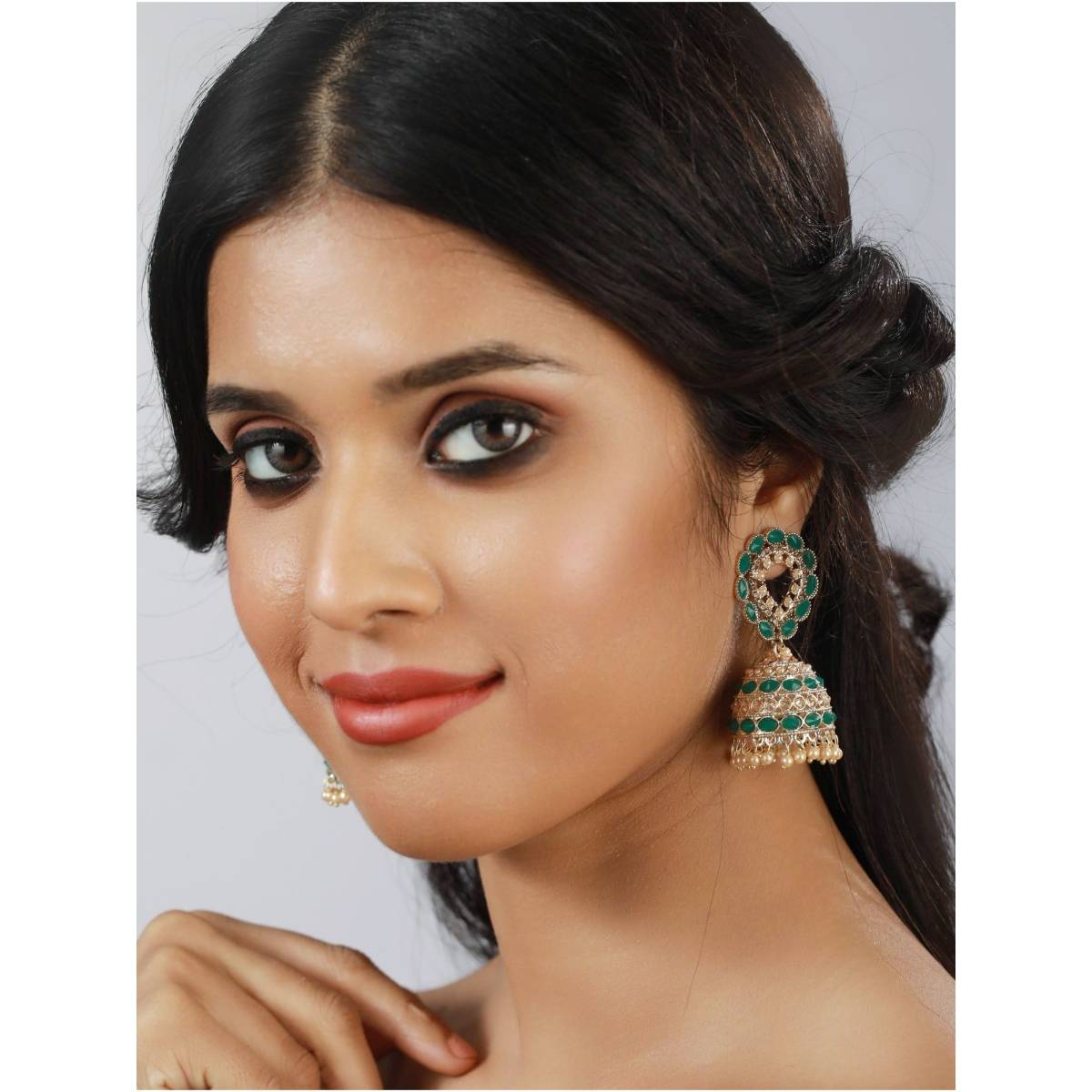 Aatmana Green and White Contemporary Jhumkas Earrings