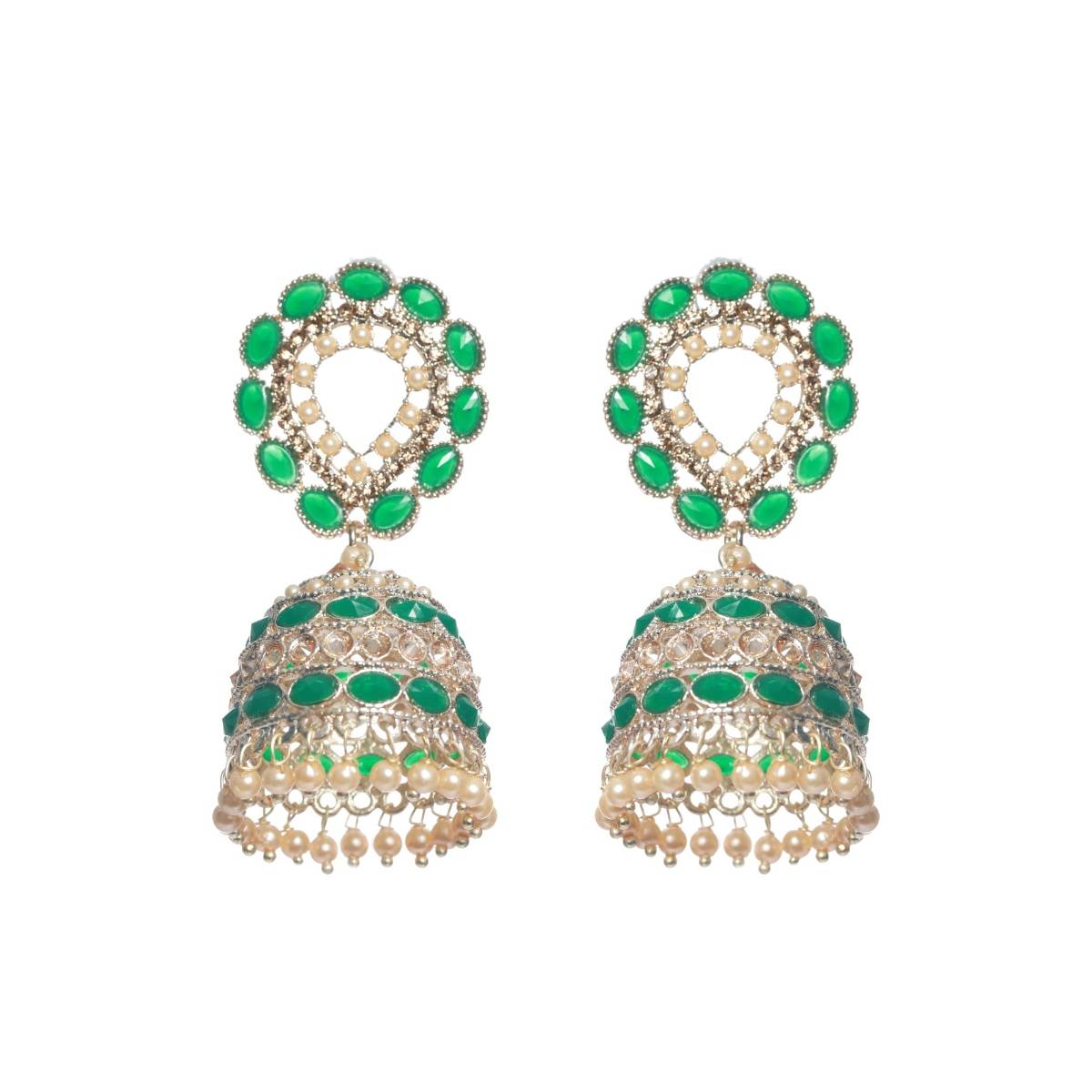 Aatmana Green and White Contemporary Jhumkas Earrings