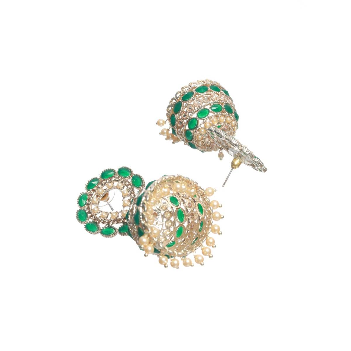 Aatmana Green and White Contemporary Jhumkas Earrings