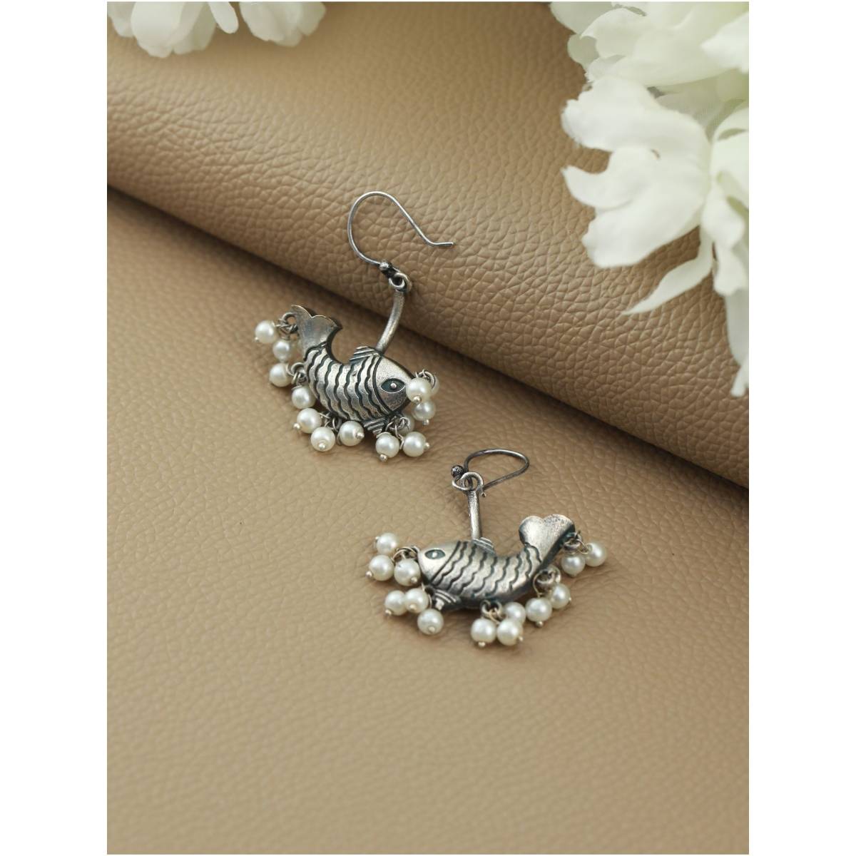 Aatmana Silver Toned Oxidised Contemporary Drop Earrings · One Size