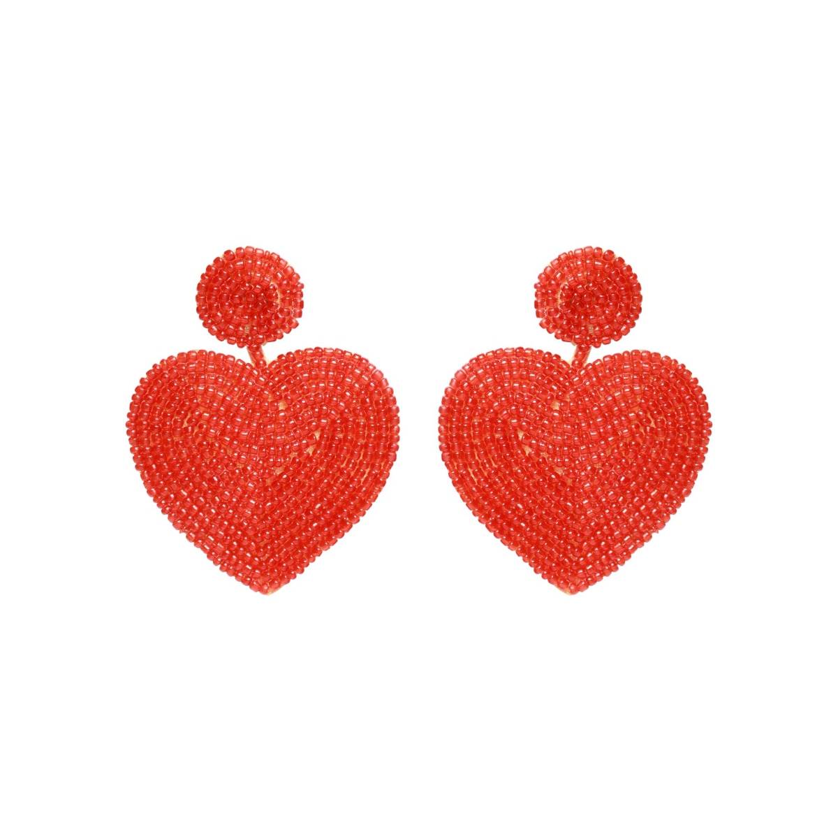 Aatmana Handwoven Beads and Red Heart Shaped Contemporary Design Handcrafted Drop Earrings
