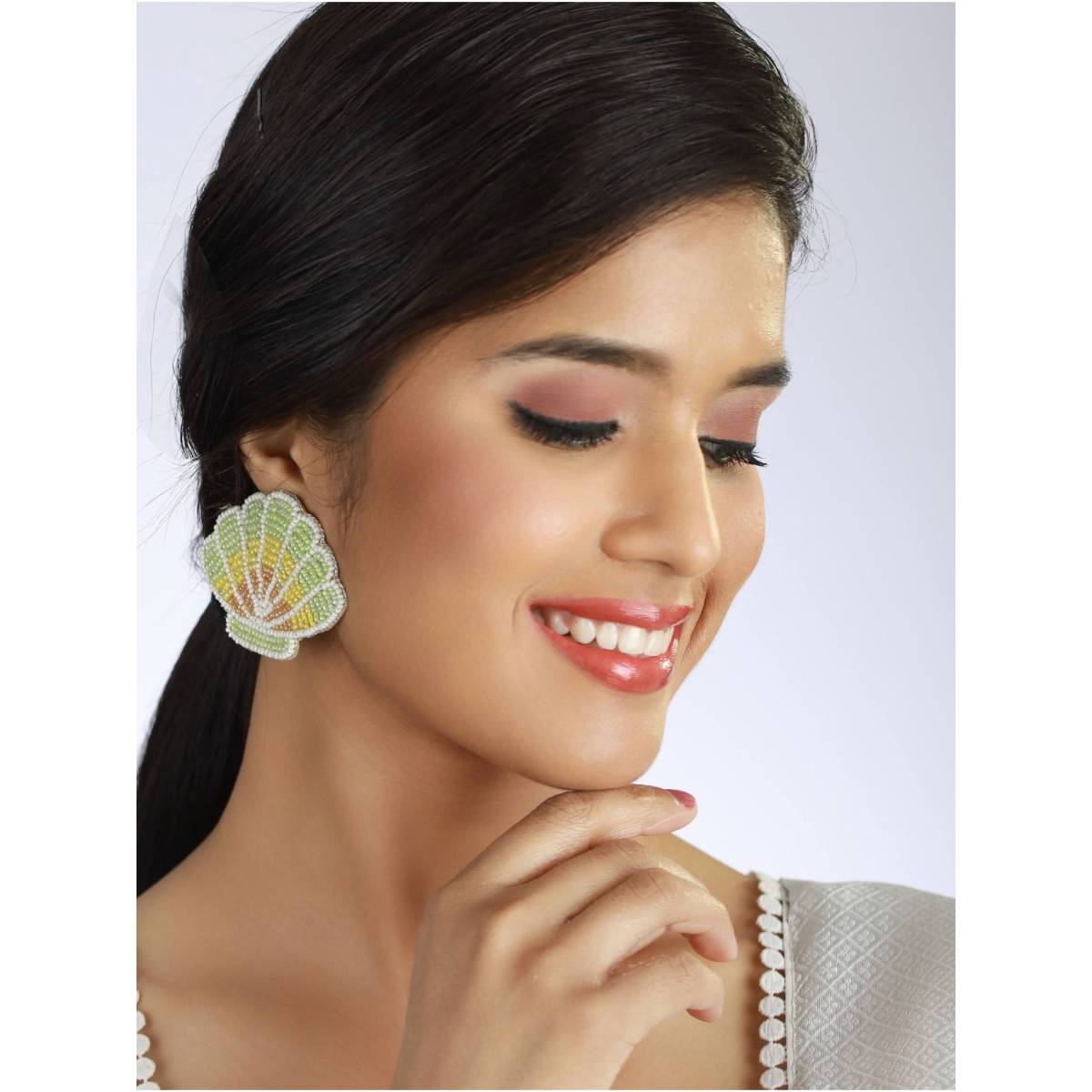 Aatmana Multi Color Artificial Beads Studded Cloud Shaped Drop Earrings