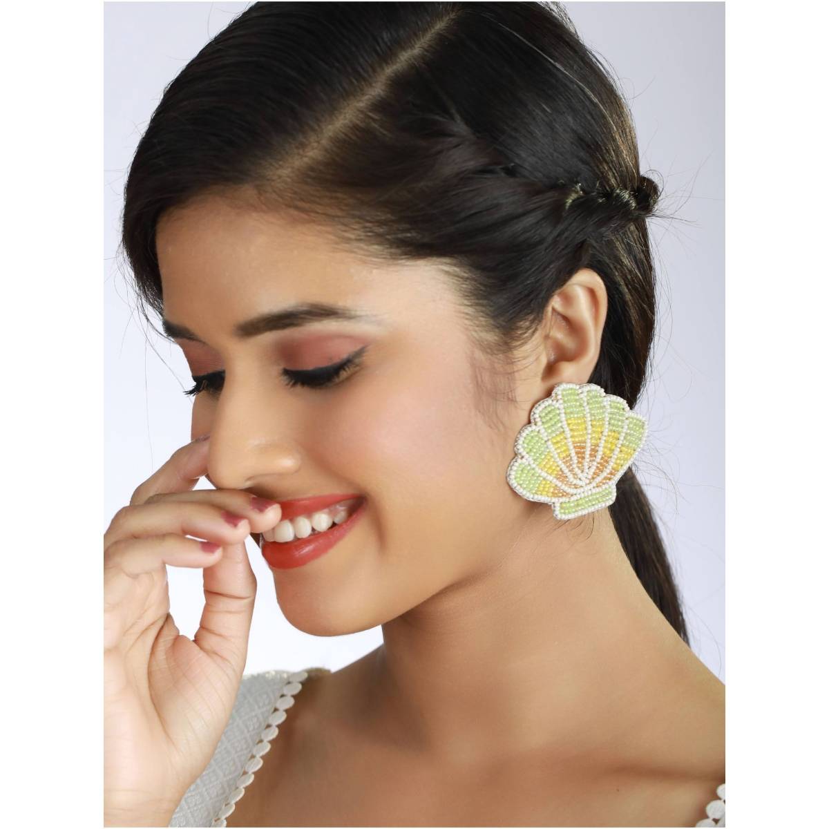 Aatmana Multi Color Artificial Beads Studded Cloud Shaped Drop Earrings