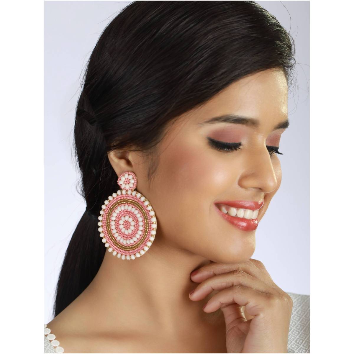 Aatmana Handwoven Beads and Stone Studded Contemporary Design Handcrafted Chandbalis