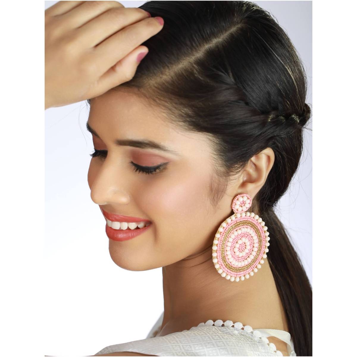 Aatmana Handwoven Beads and Stone Studded Contemporary Design Handcrafted Chandbalis