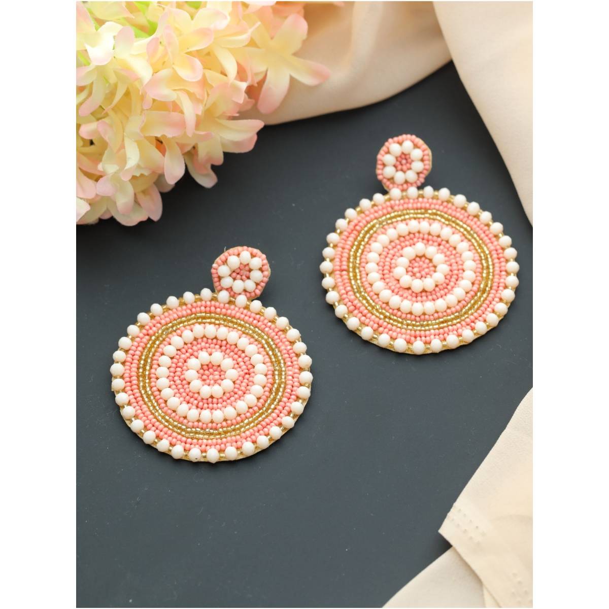 Aatmana Handwoven Beads and Stone Studded Contemporary Design Handcrafted Chandbalis