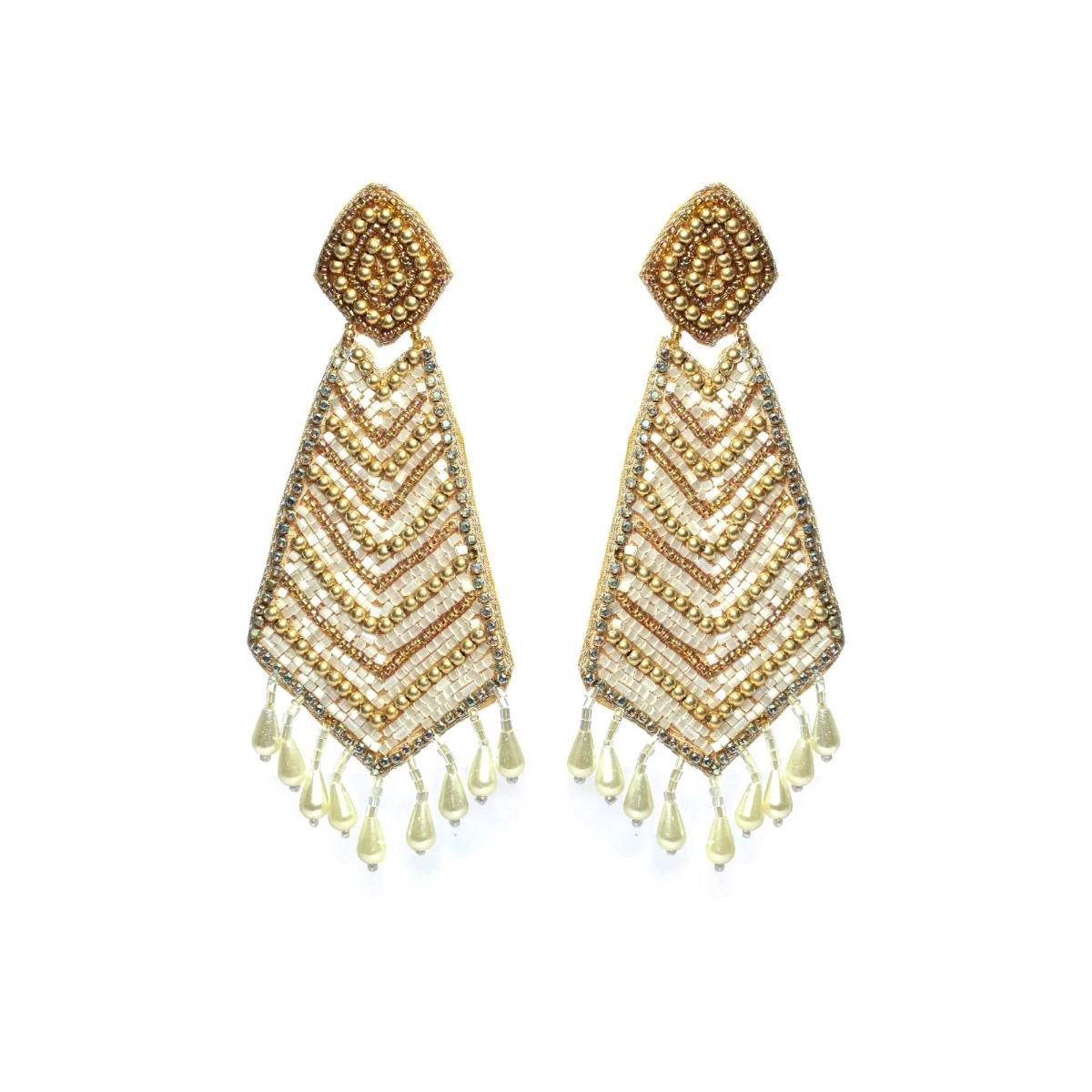 Aatmana Gold Plated White and Gold Handcrafted Contemporary Drop Earrings