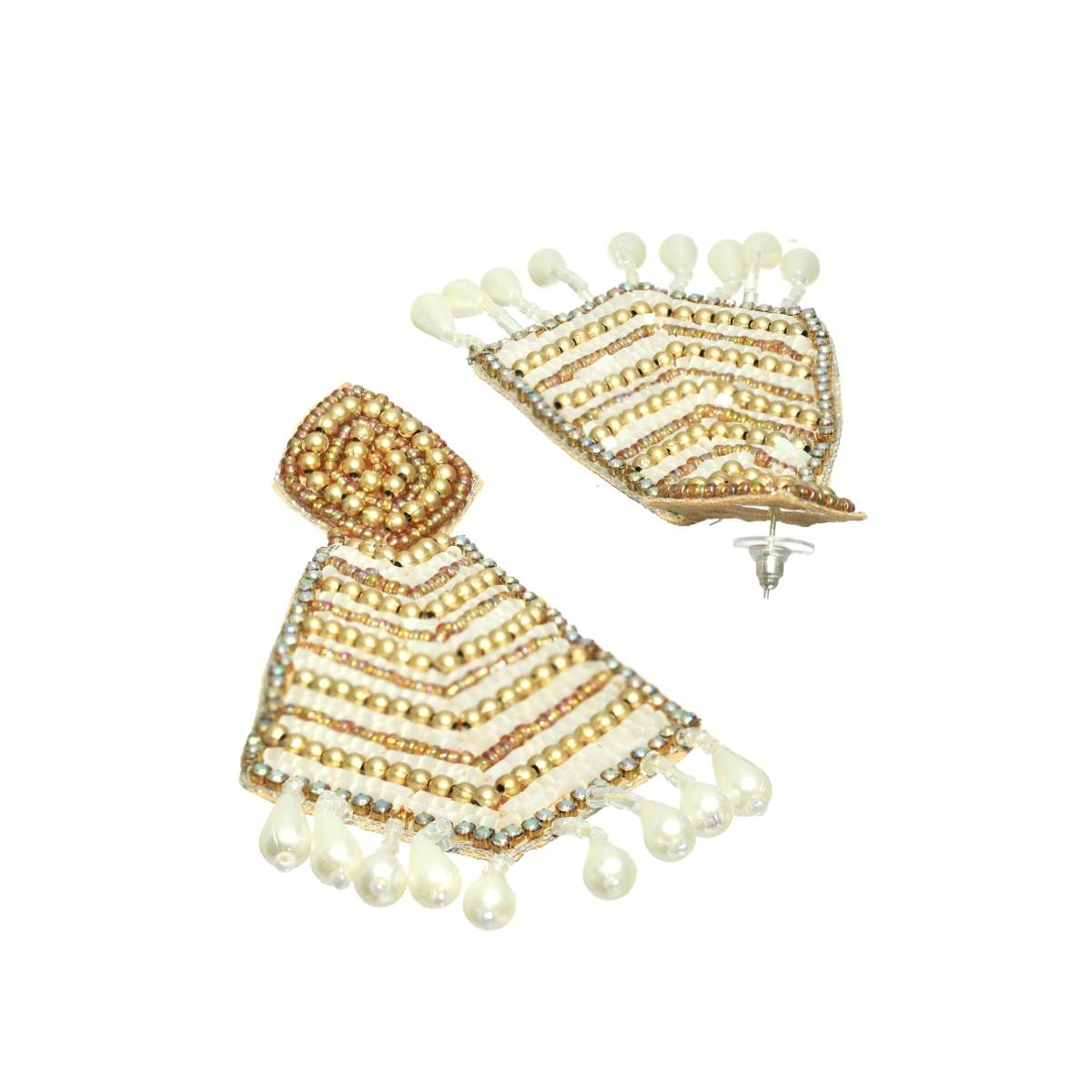 Aatmana Gold Plated White and Gold Handcrafted Contemporary Drop Earrings