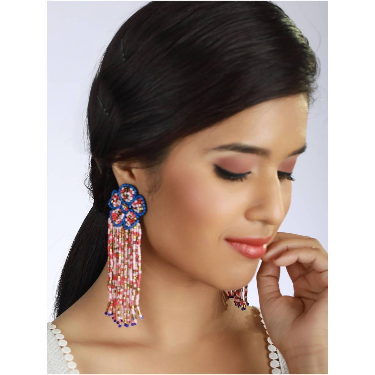 Aatmana Gold Plated and Multi Color Tasselled Contemporary Afghan Drop Earrings