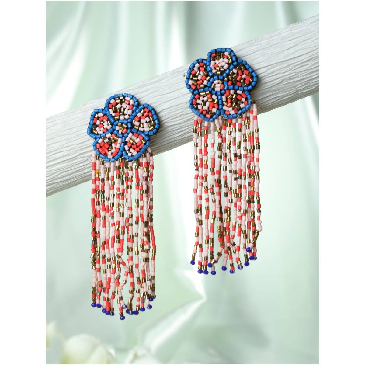 Aatmana Gold Plated and Multi Color Tasselled Contemporary Afghan Drop Earrings