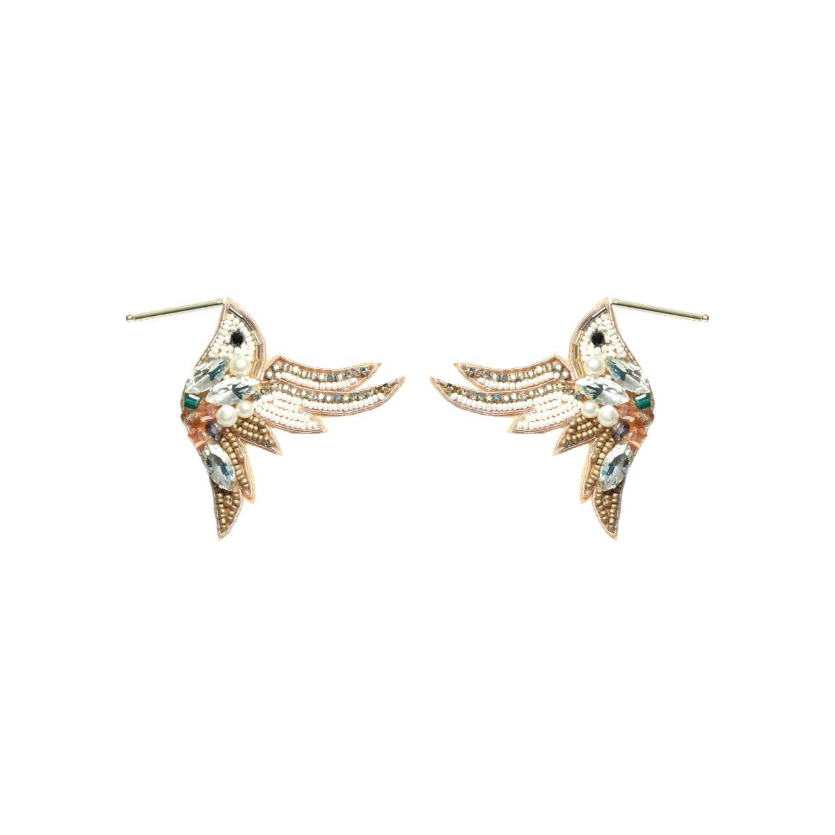 Aatmana Gold Toned Beads and White Crystals Studded Contemporary Bird Shaped Earrings