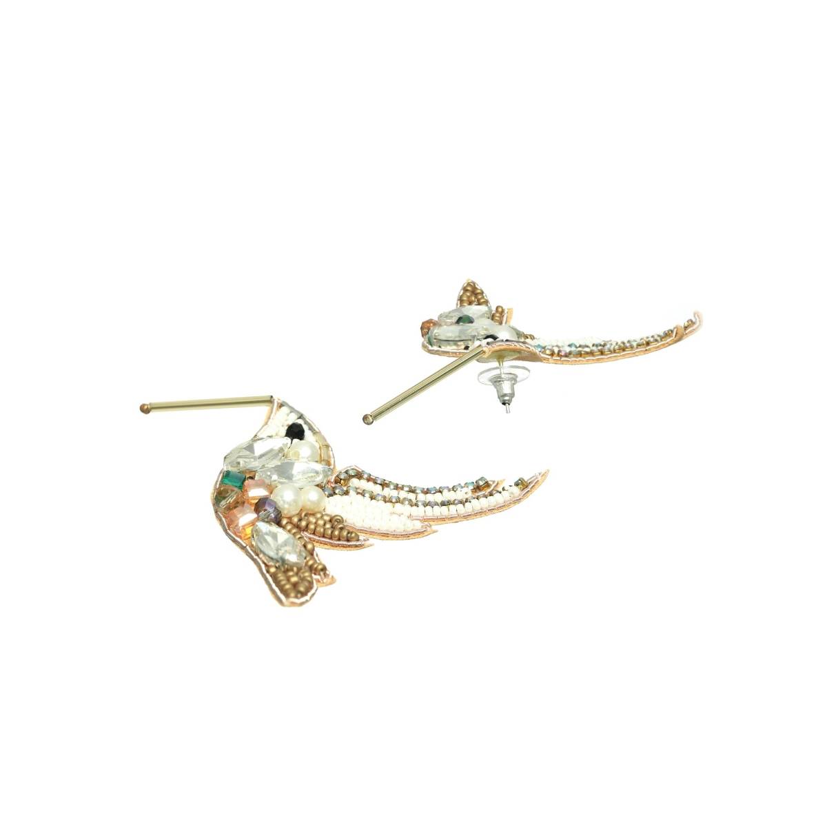 Aatmana Gold Toned Beads and White Crystals Studded Contemporary Bird Shaped Earrings