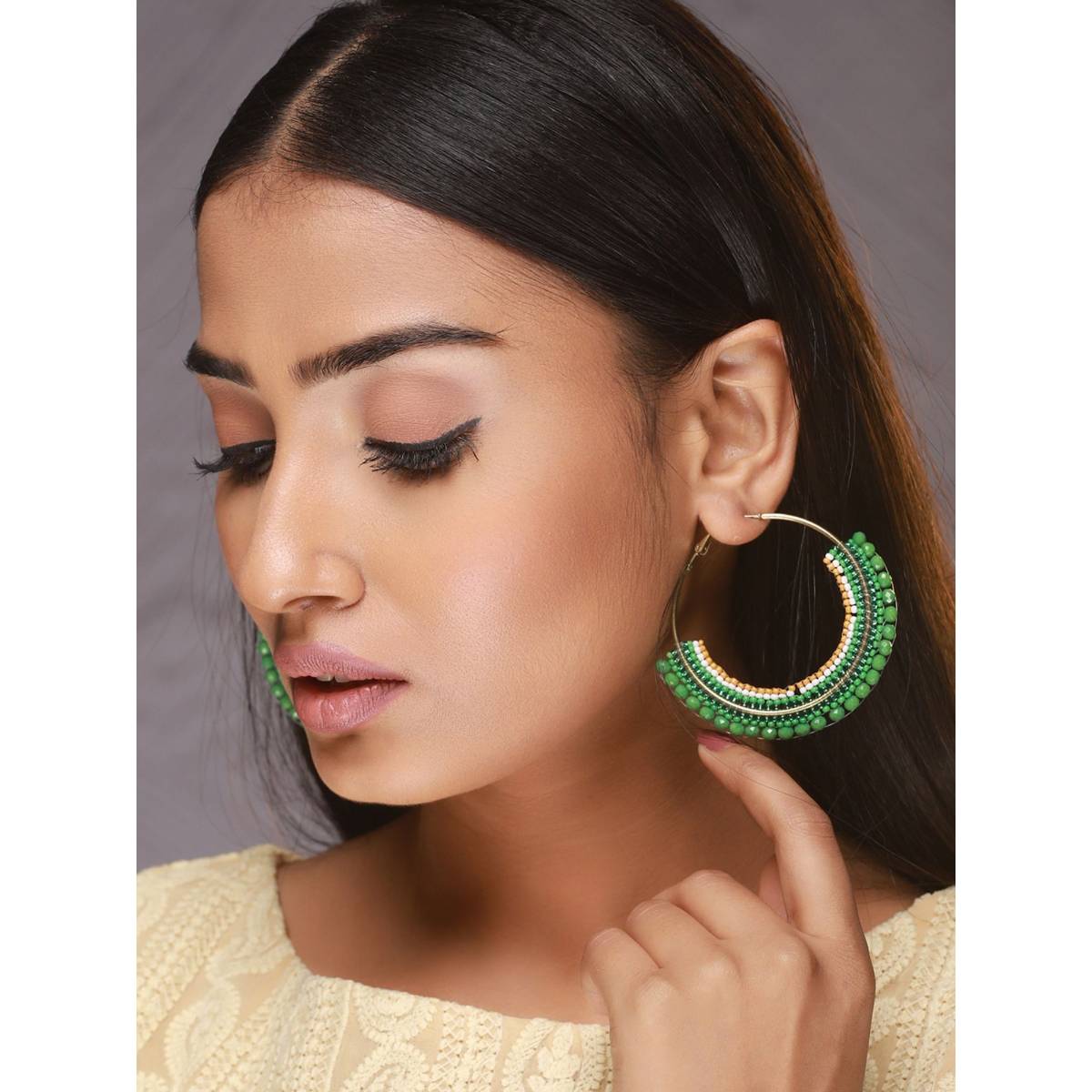 Aatmana Green Circular Handcrafted Hoop Earrings