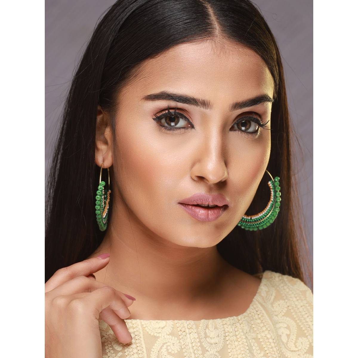 Aatmana Green Circular Handcrafted Hoop Earrings