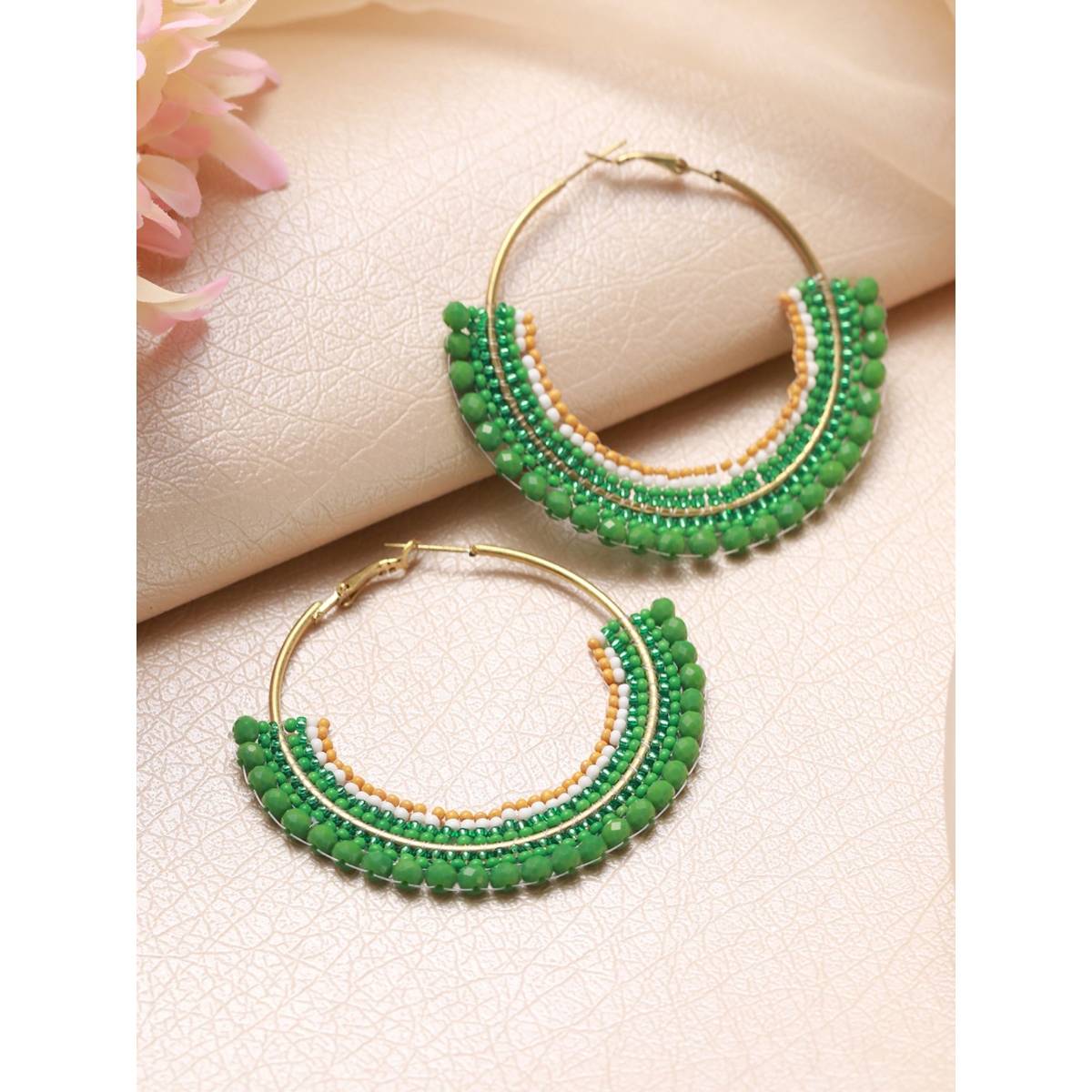 Aatmana Green Circular Handcrafted Hoop Earrings