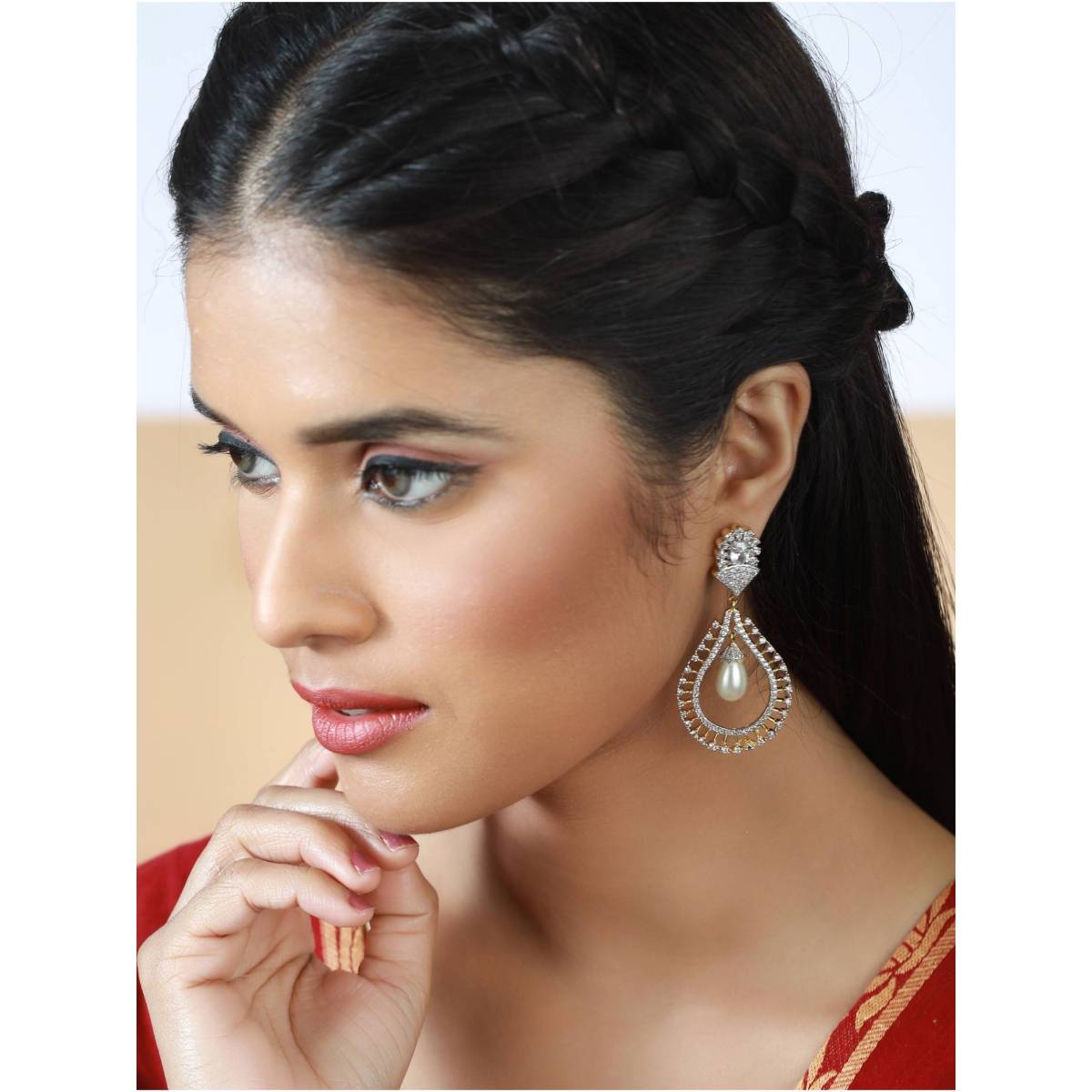 Aatmana White Gold Plated American Diamond Tear Drop Earrings