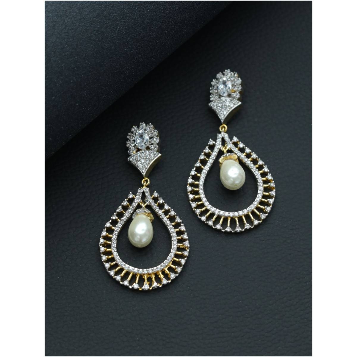 Aatmana White Gold Plated American Diamond Tear Drop Earrings