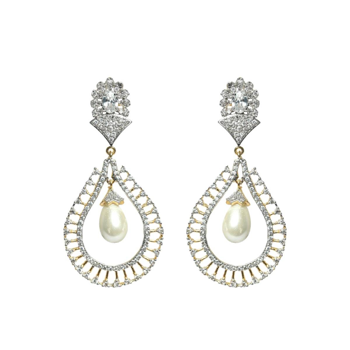 Aatmana White Gold Plated American Diamond Tear Drop Earrings