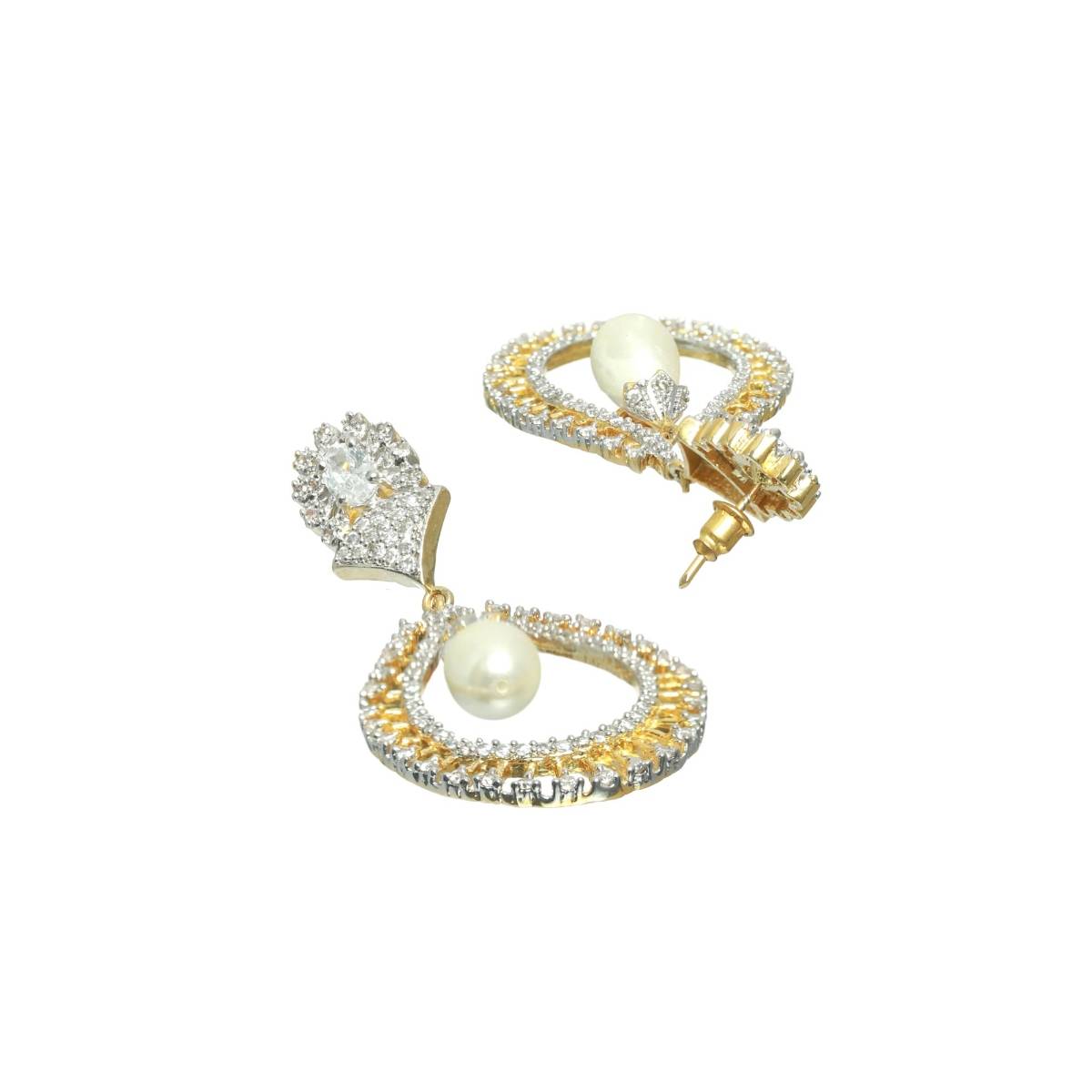 Aatmana White Gold Plated American Diamond Tear Drop Earrings