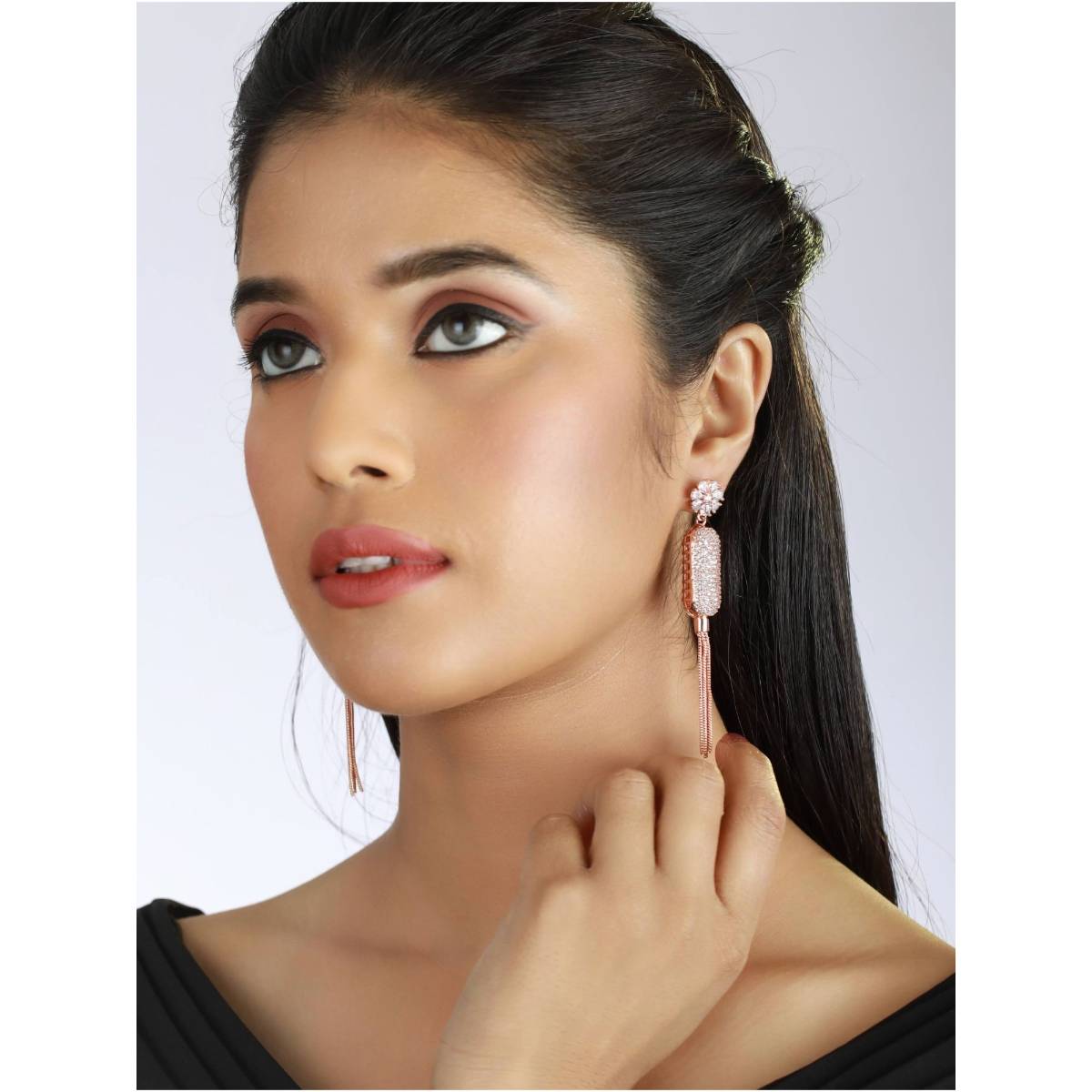 Aatmana Rose Gold Plated American Diamond Drop Earrings