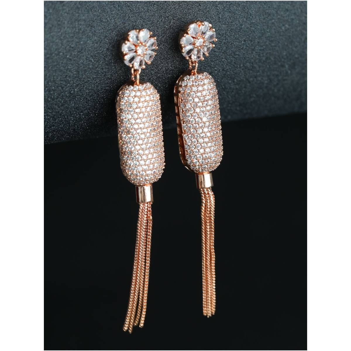 Aatmana Rose Gold Plated American Diamond Drop Earrings