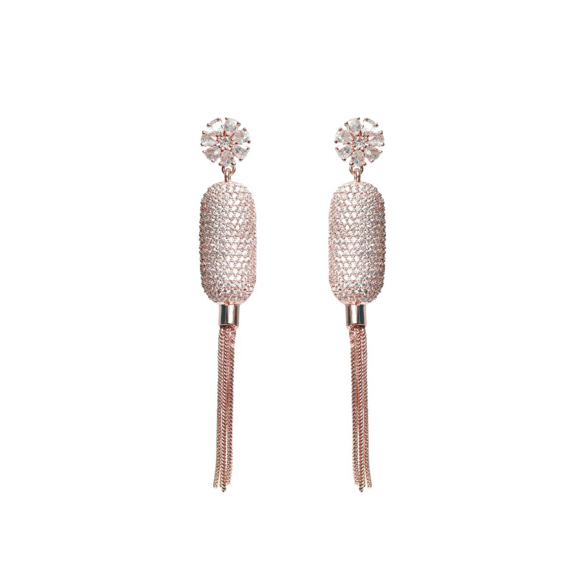 Aatmana Rose Gold Plated American Diamond Drop Earrings