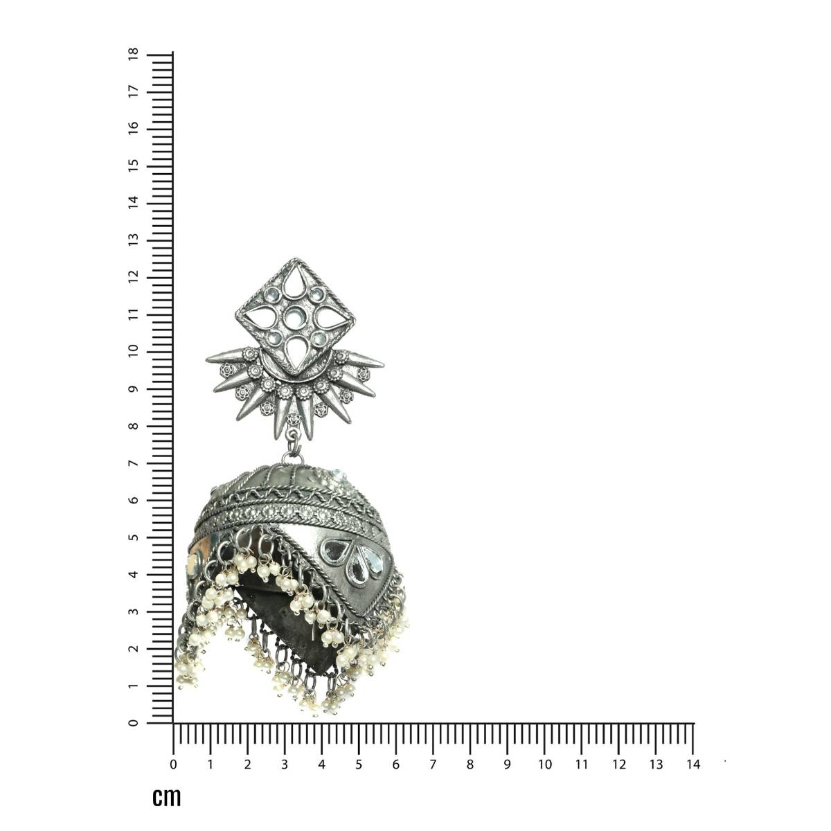 Aatmana Silver Plated Antique Handcrafted Mirrored Dome Shaped Jhumkas Earrings