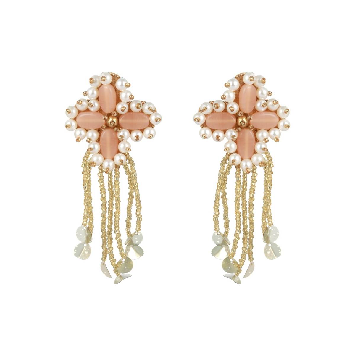 Aatmana Peach and Gold Beaded Drop Earrings