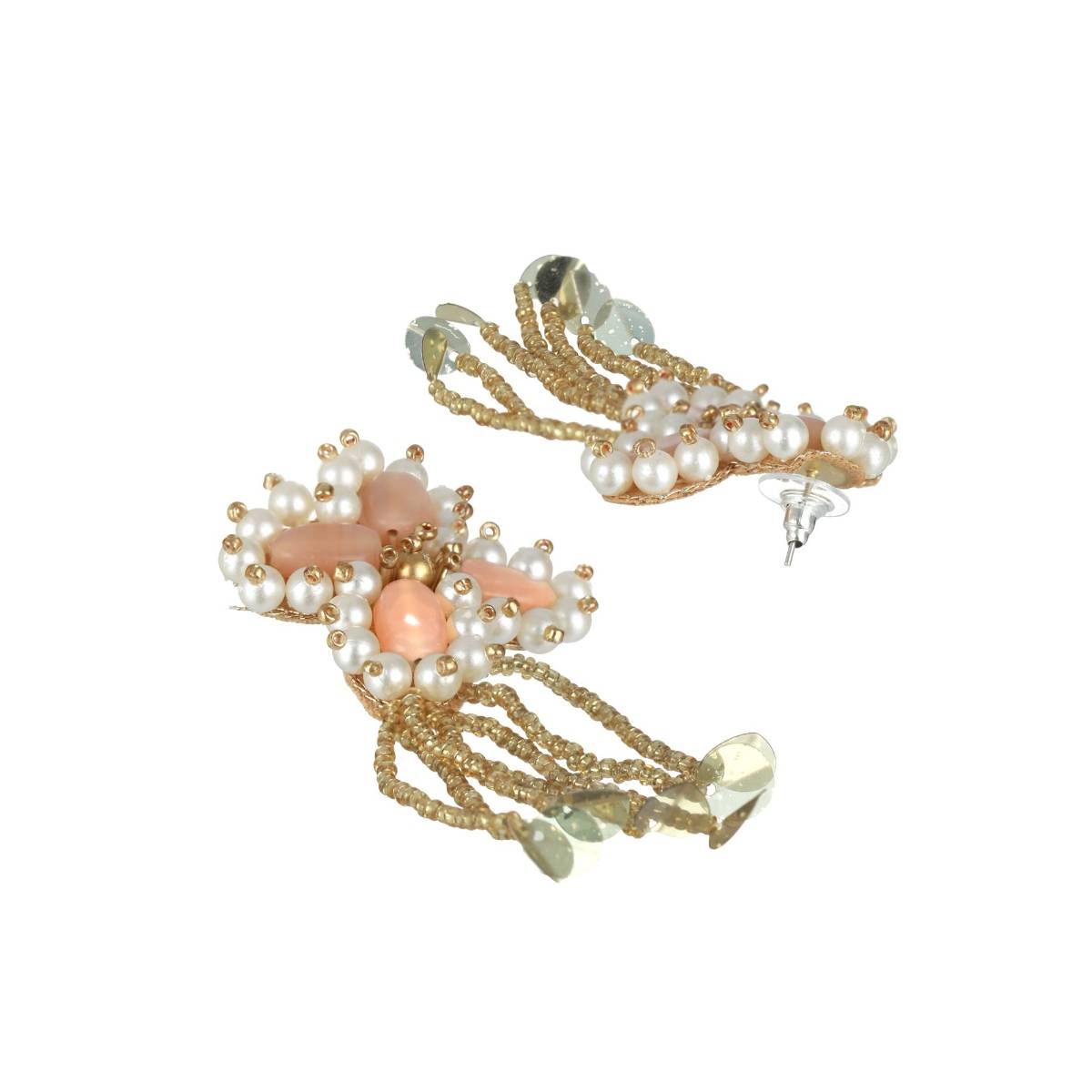 Aatmana Peach and Gold Beaded Drop Earrings