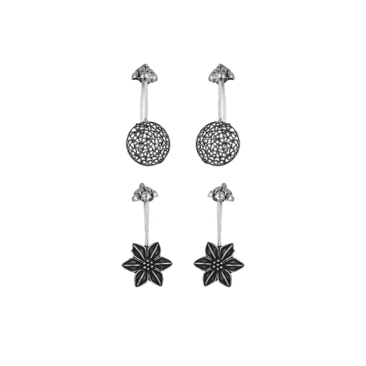 Aatmana Set of 2 Silver Toned and Floral Ear Cuff Earrings