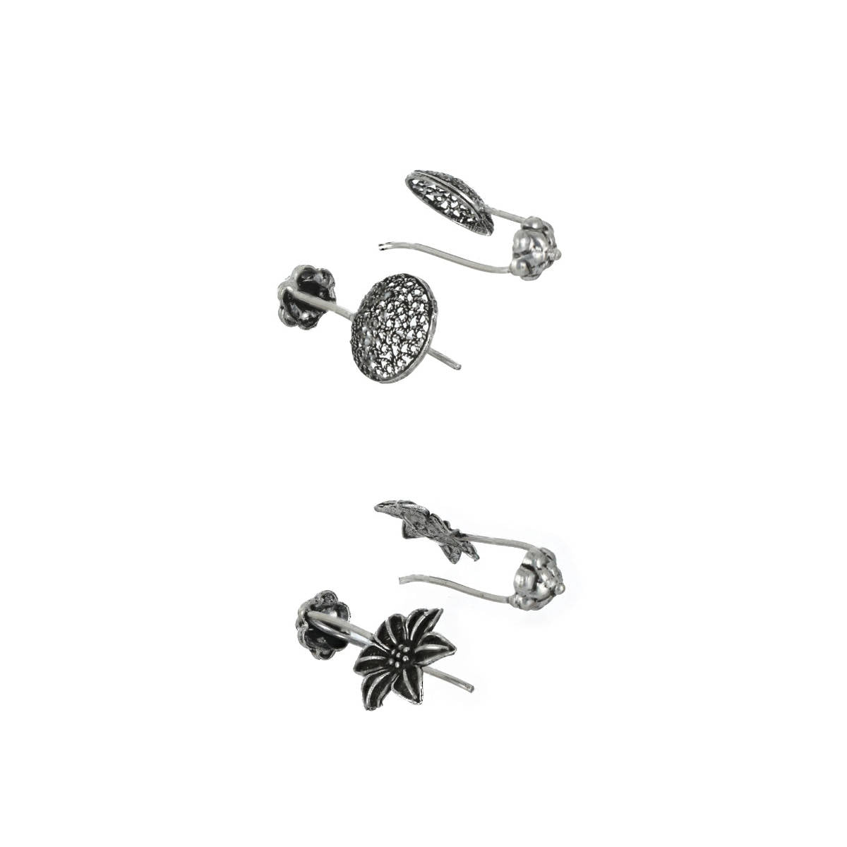 Aatmana Set of 2 Silver Toned and Floral Ear Cuff Earrings