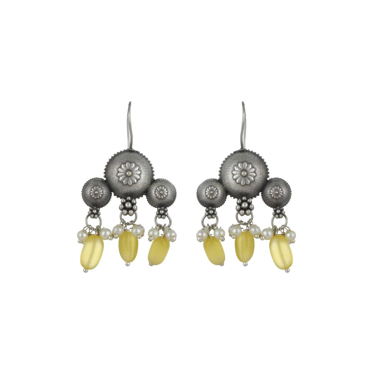 Aatmana Silver Plated and Stone Studded and Beaded Contemporary Drop Earrings