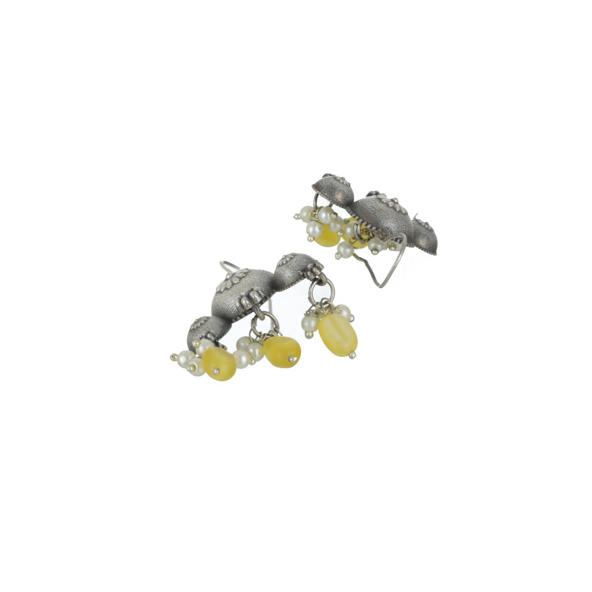 Aatmana Silver Plated and Stone Studded and Beaded Contemporary Drop Earrings