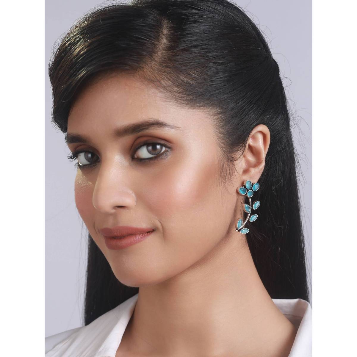 Aatmana Blue Silver Plated Handcrafted Leaf Shaped Drop Earrings · One Size