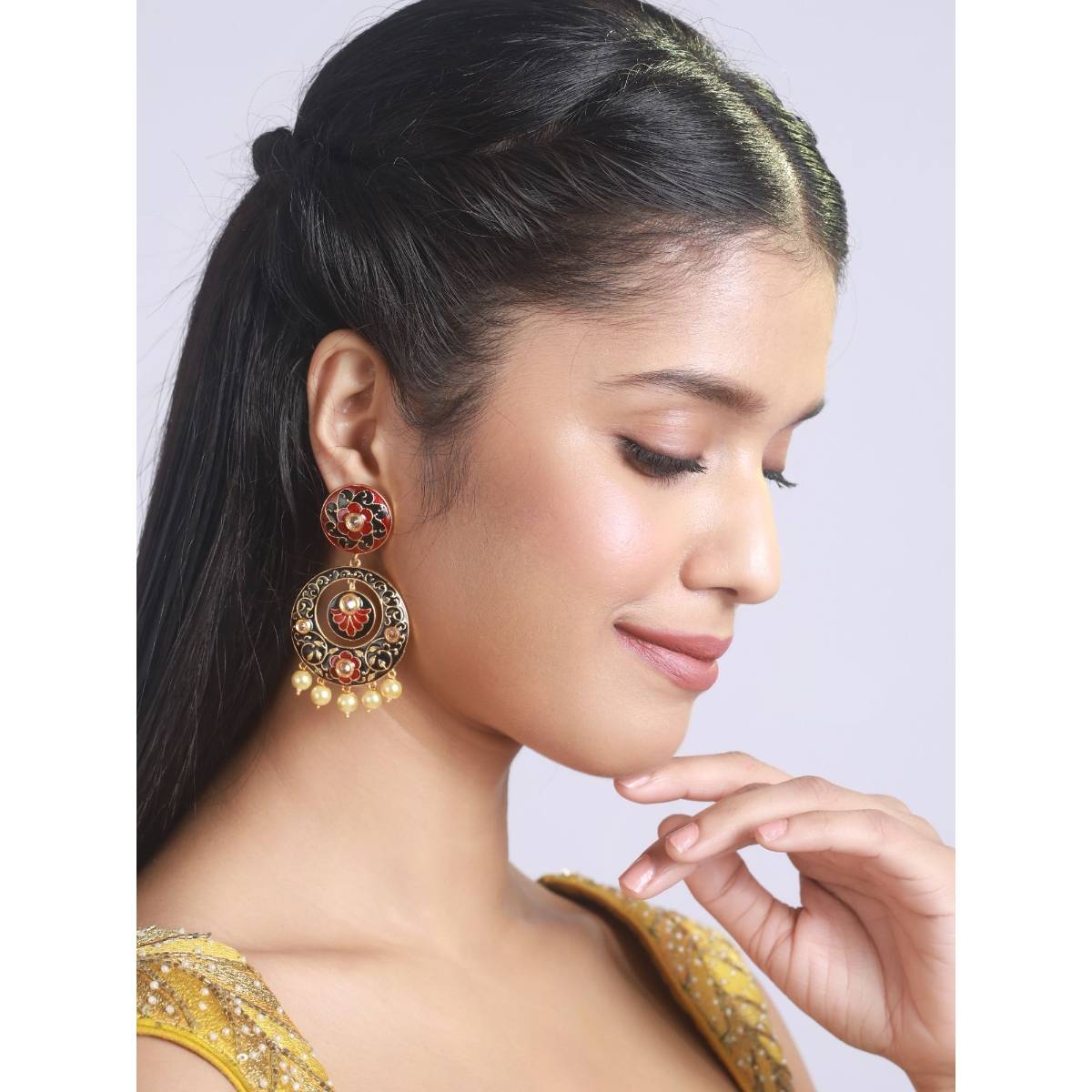 Aatmana Gold Toned Contemporary Drop Earrings
