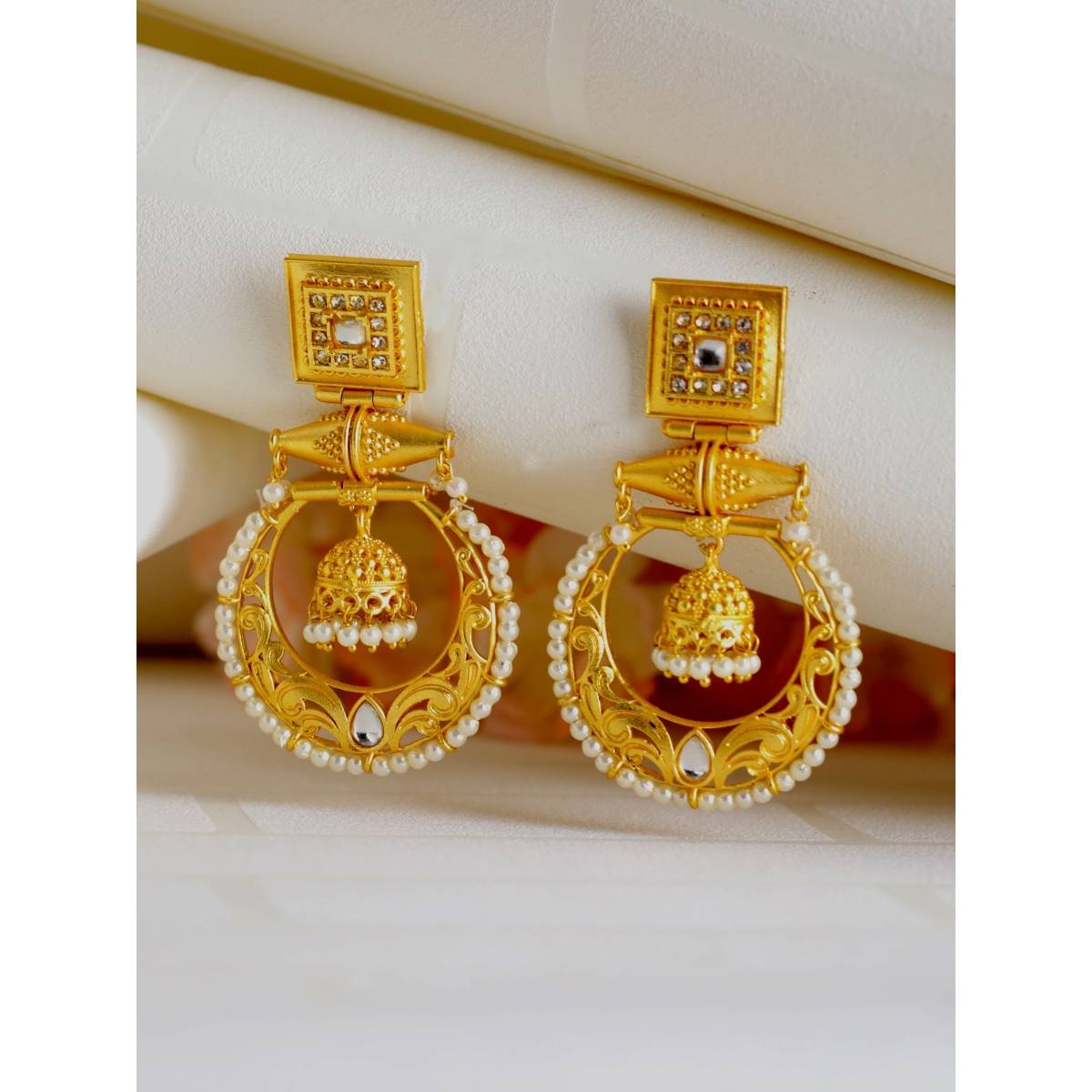 Aatmana Gold Toned Contemporary Drop Earrings
