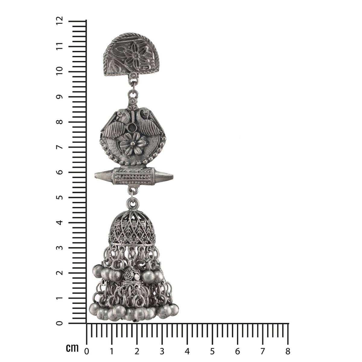 Aatmana Gunmetal Toned and Silver Plated Dome Shaped Jhumkas Earrings