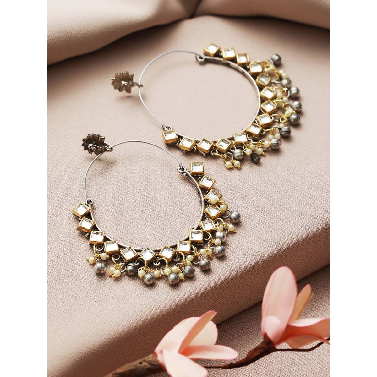 Aatmana Gold Plated Kundan Studded and Beaded Classic Chandbalis Earrings