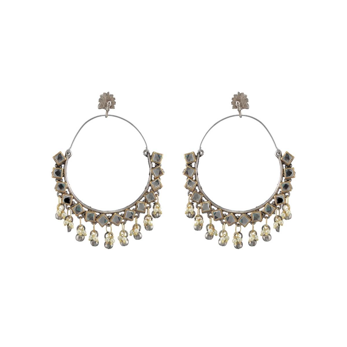 Aatmana Gold Plated Kundan Studded and Beaded Classic Chandbalis Earrings