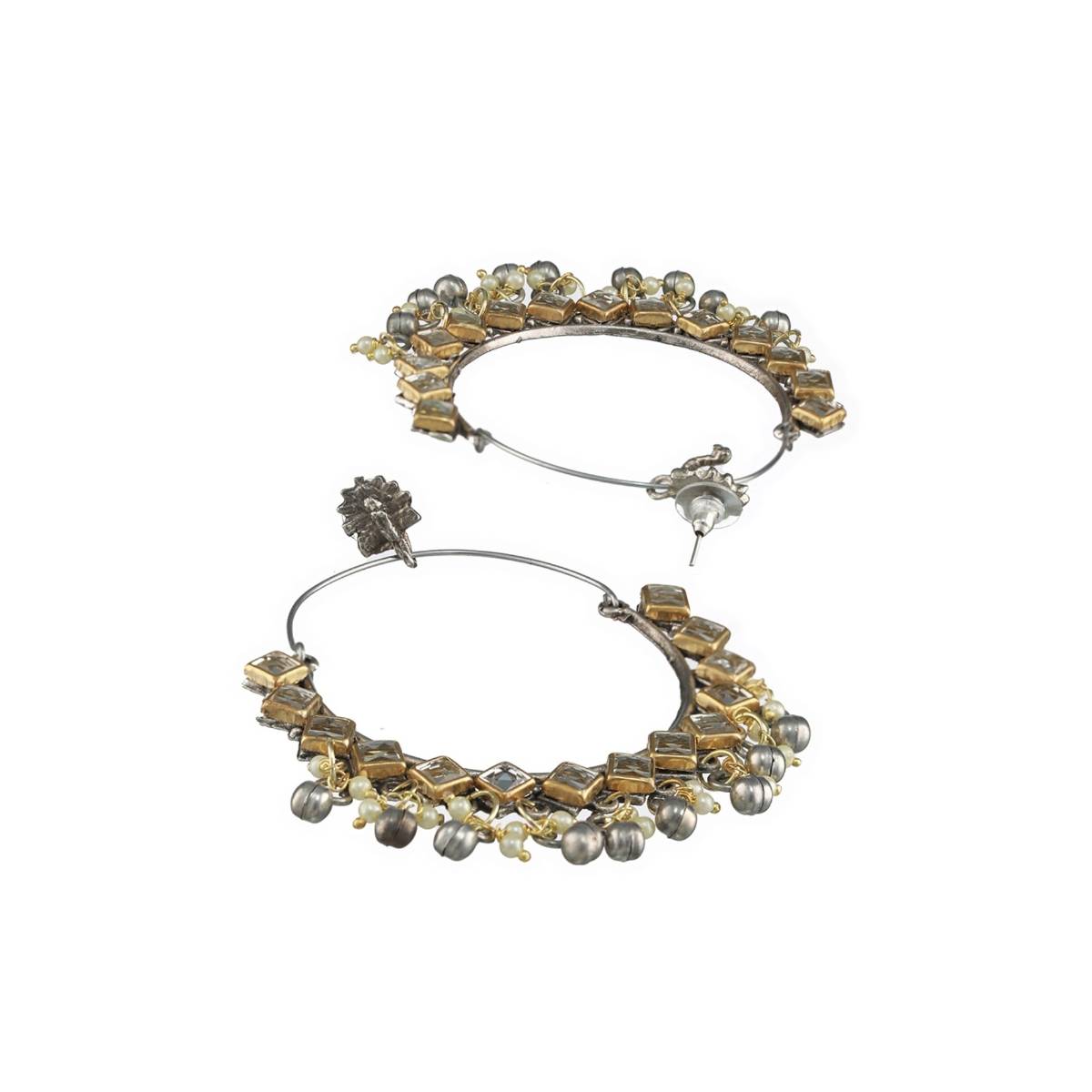 Aatmana Gold Plated Kundan Studded and Beaded Classic Chandbalis Earrings