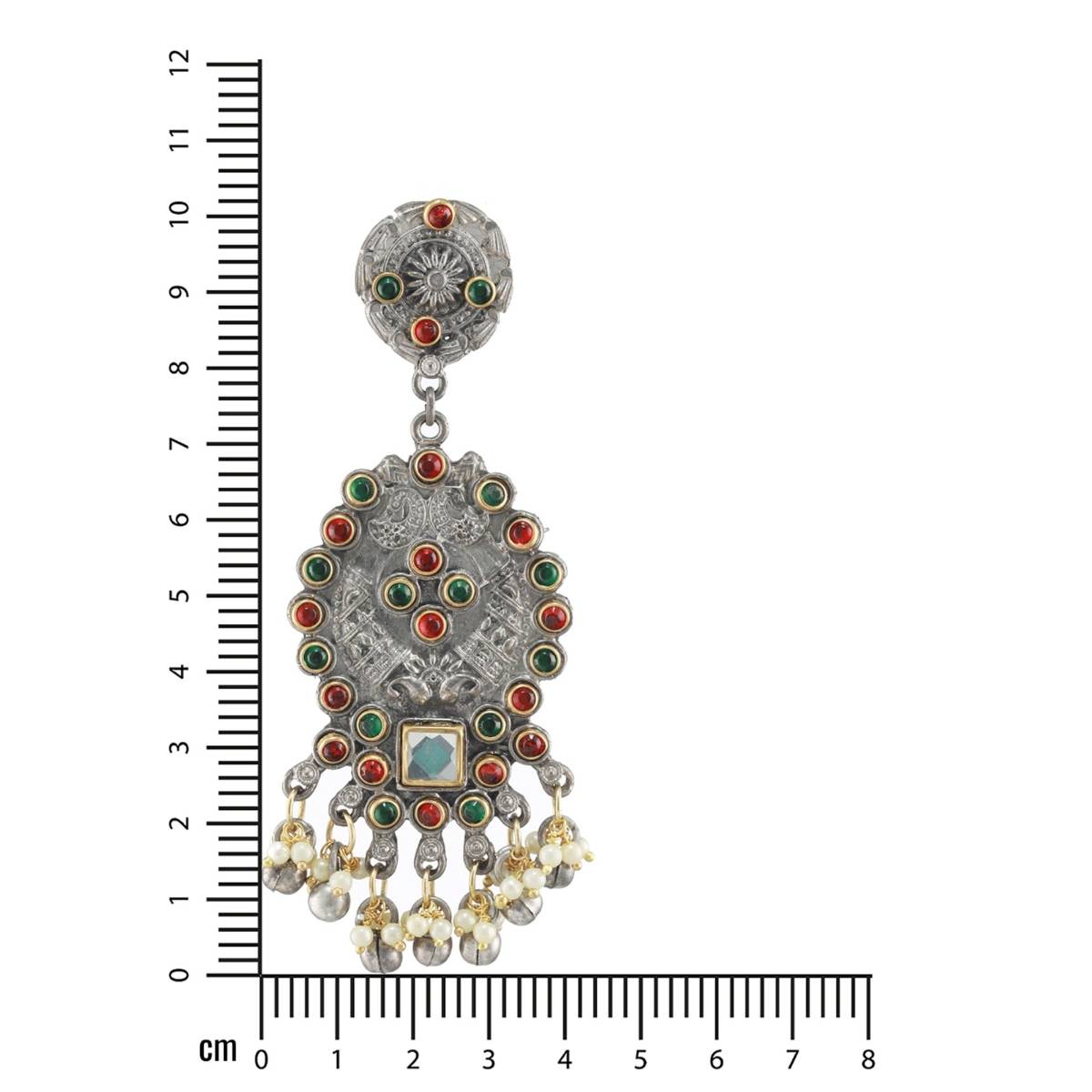Aatmana Red and Green Kundan Studded and Beaded Dual Toned Chandbalis Earrings