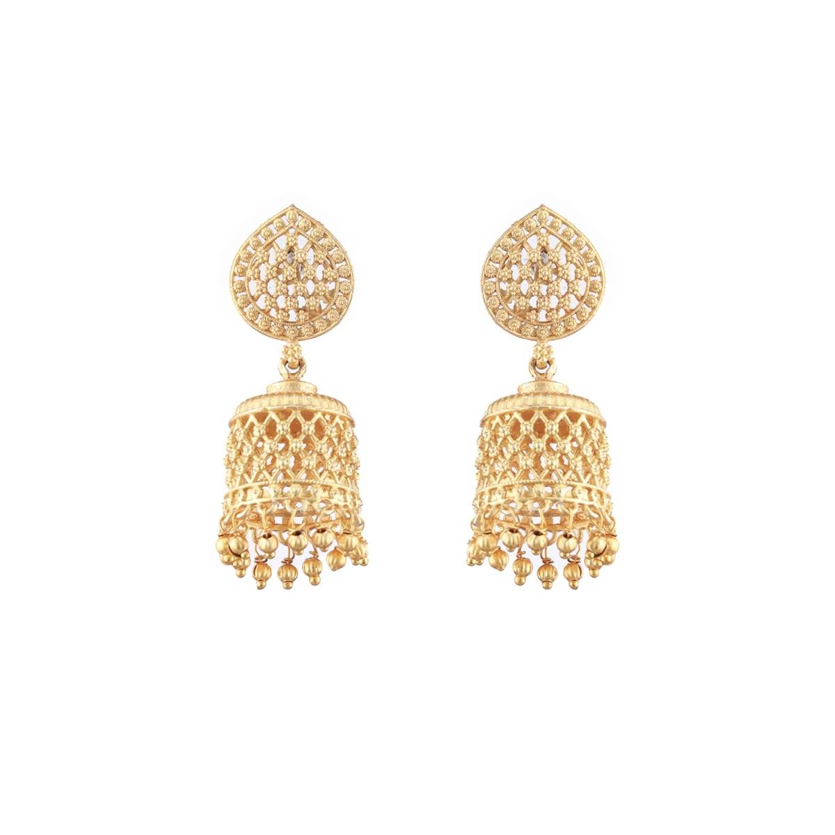 Aatmana Yellow Gold Plated and Beaded Contemporary Jhumka Earrings