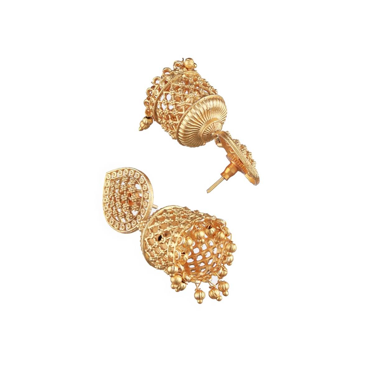 Aatmana Yellow Gold Plated and Beaded Contemporary Jhumka Earrings