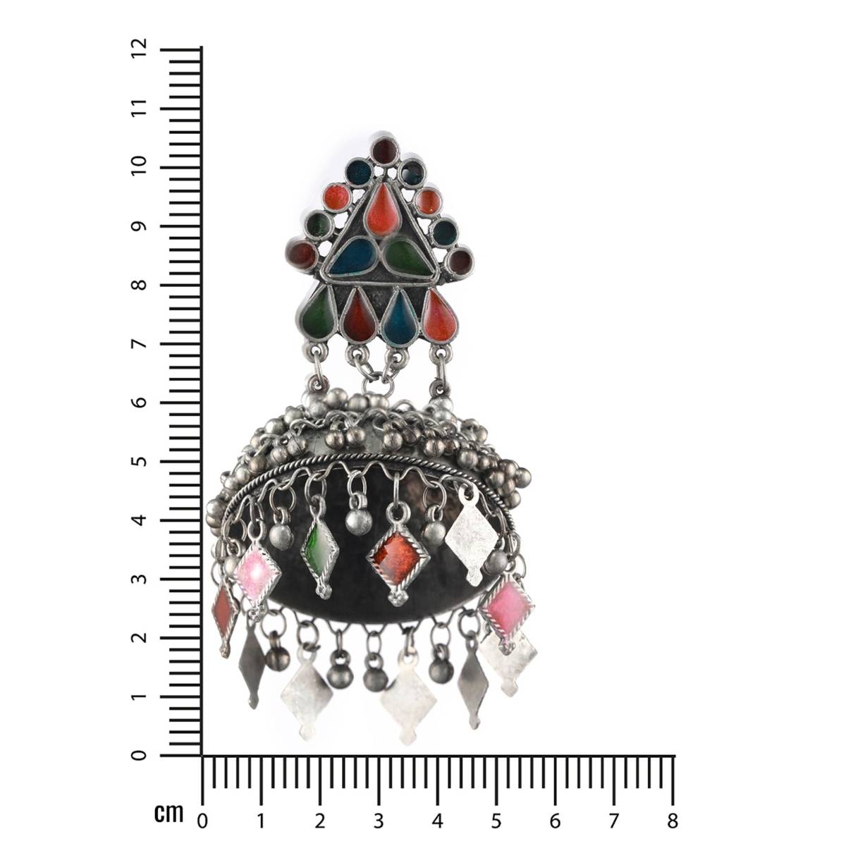 Aatmana Silver Plated Multi Color Dome Shaped Meenakari Jhumkas Earrings