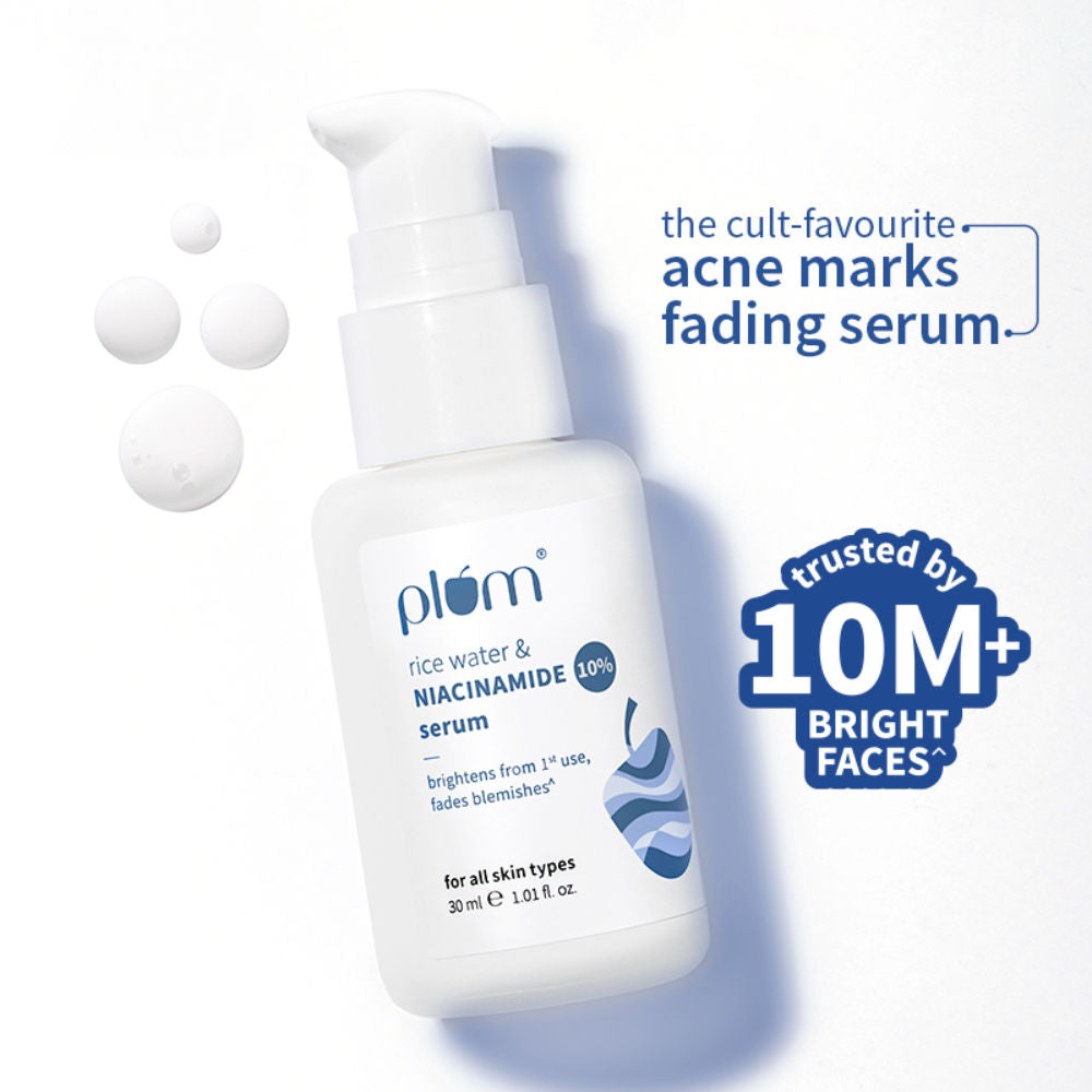 Plum 10% Niacinamide Brightening Face Serum with Rice Water, Fades Acne Marks, for Oily to Dry Skin (30ml)