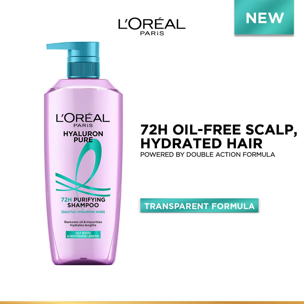 L’Oréal Paris Hyaluron Pure 72H Purifying Shampoo, For Oily Scalp & Dry Hair With Salicylic And Hyaluronic Acid (1000ml)