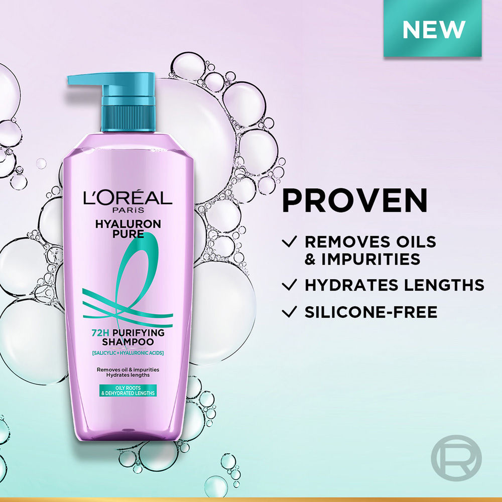L’Oréal Paris Hyaluron Pure 72H Purifying Shampoo, For Oily Scalp & Dry Hair With Salicylic And Hyaluronic Acid (1000ml)