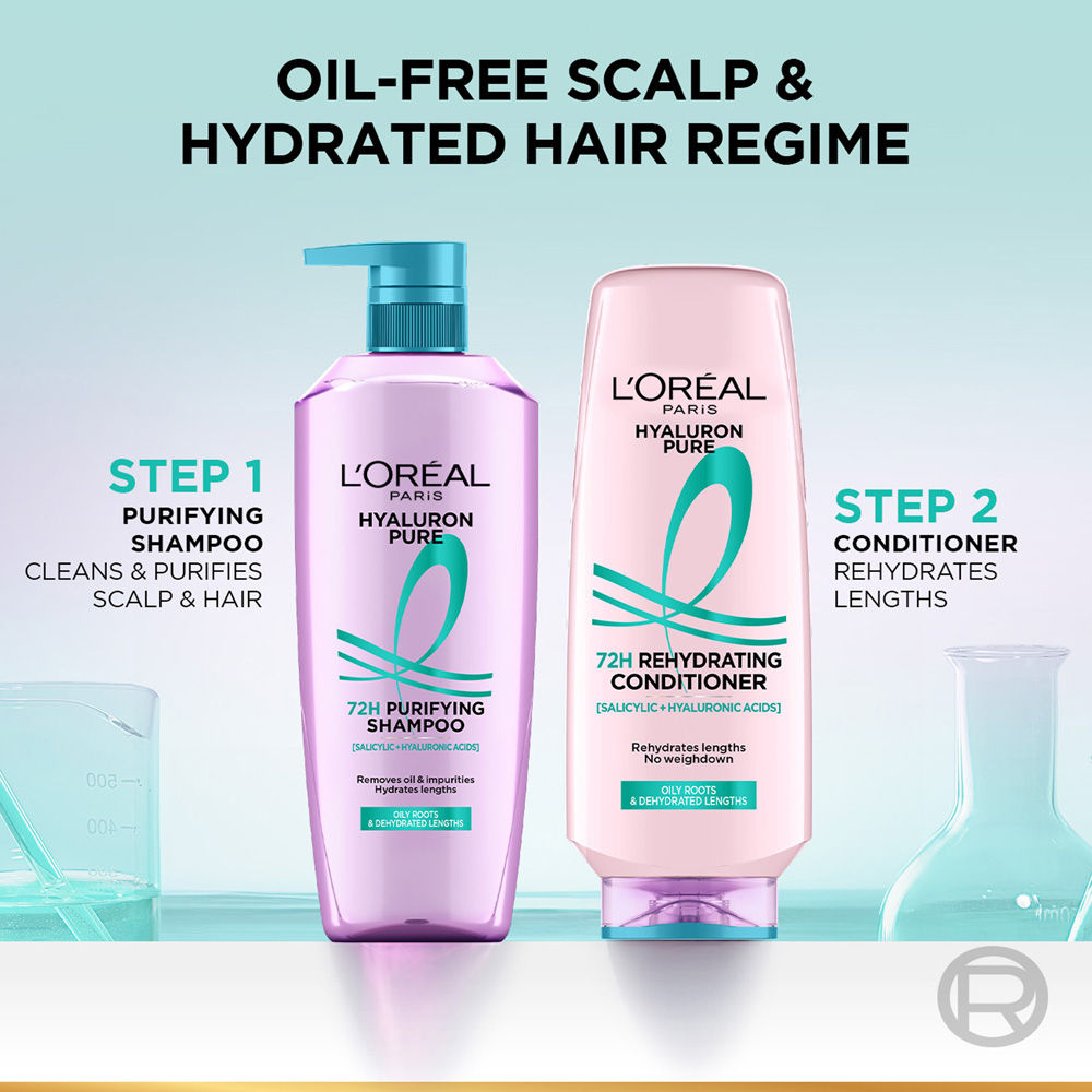 L’Oréal Paris Hyaluron Pure 72H Purifying Shampoo, For Oily Scalp & Dry Hair With Salicylic And Hyaluronic Acid (1000ml)