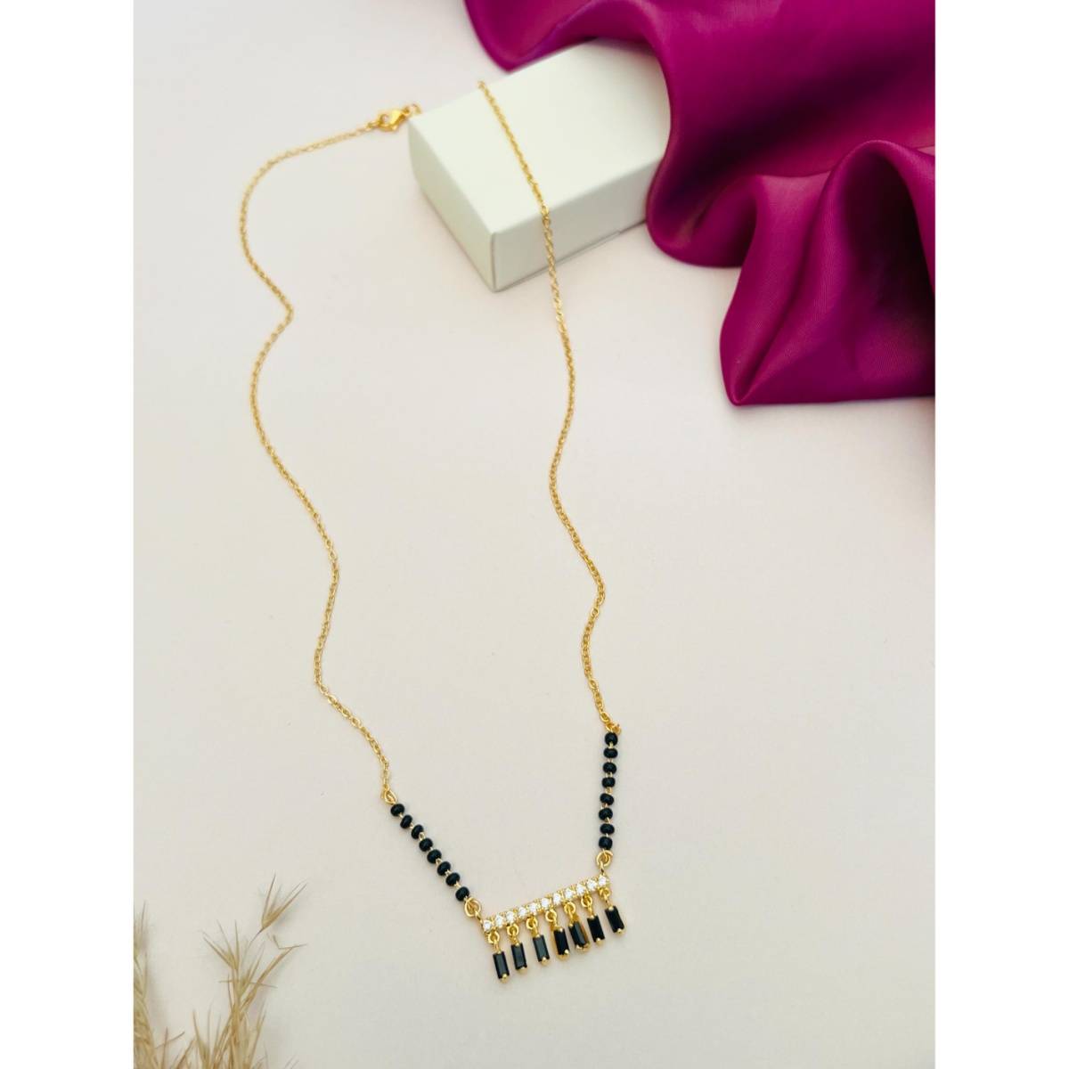 Abdesigns Gold Plated American Diamond Studded Beaded Mangalsutra